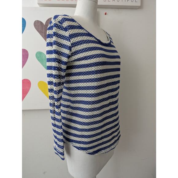 Whetherly women's blue white striped stretch open knit top size small - Picture 4 of 15